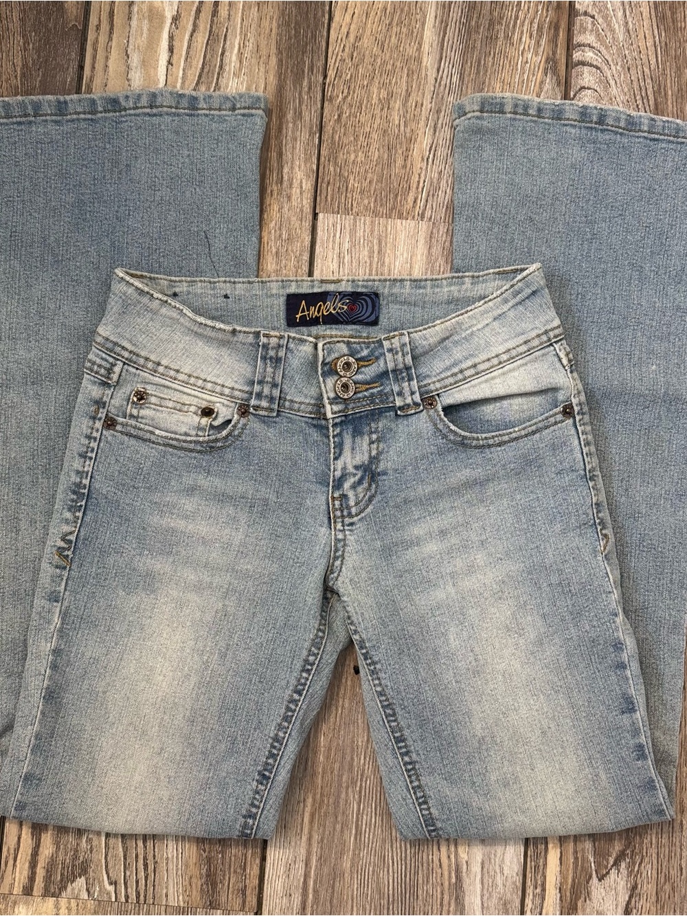 Angels Light Wash Flare Jeans - Pale Blue